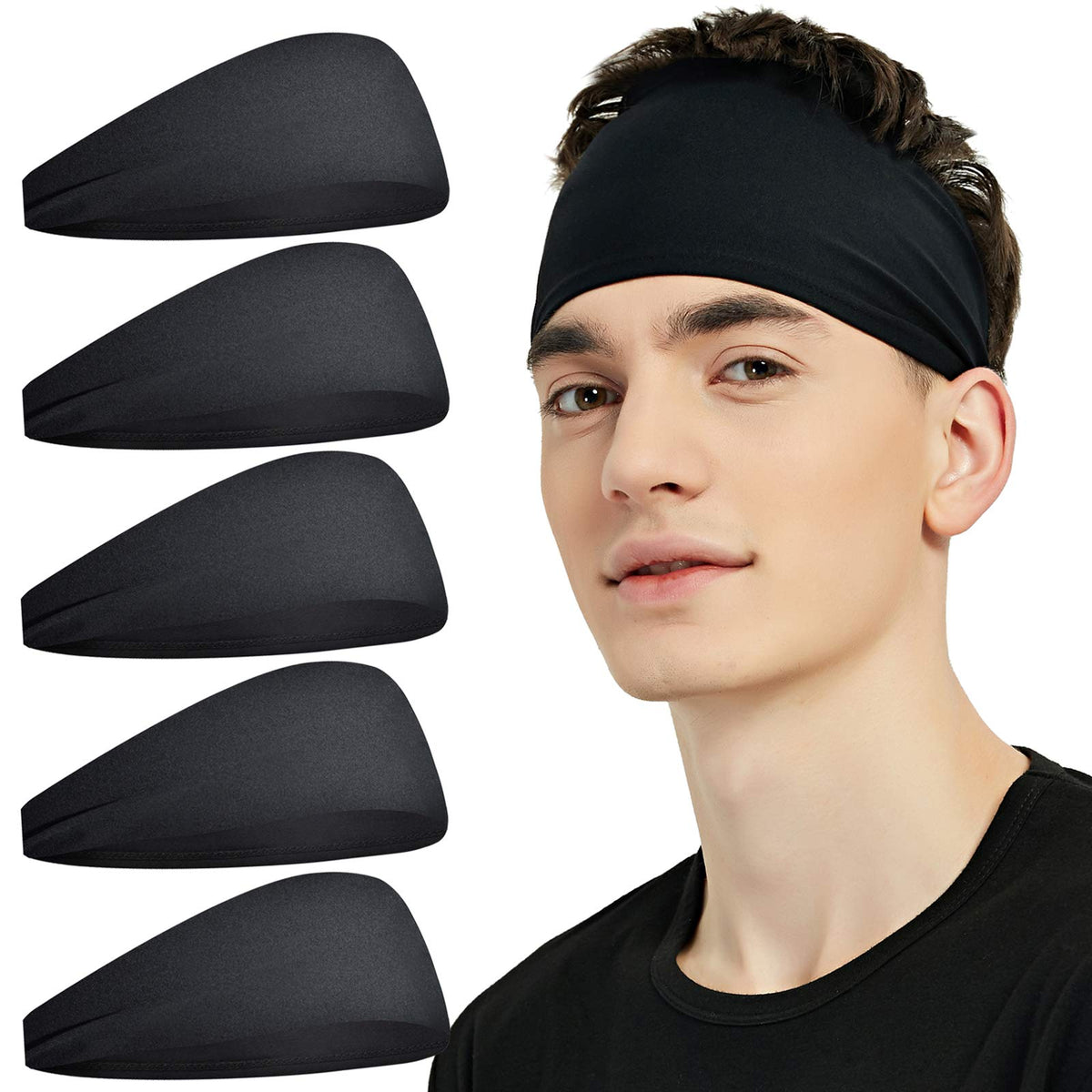 Pilamor Sports Headbands for Men 5 Pack,Sweatbands for Men Workout,Running