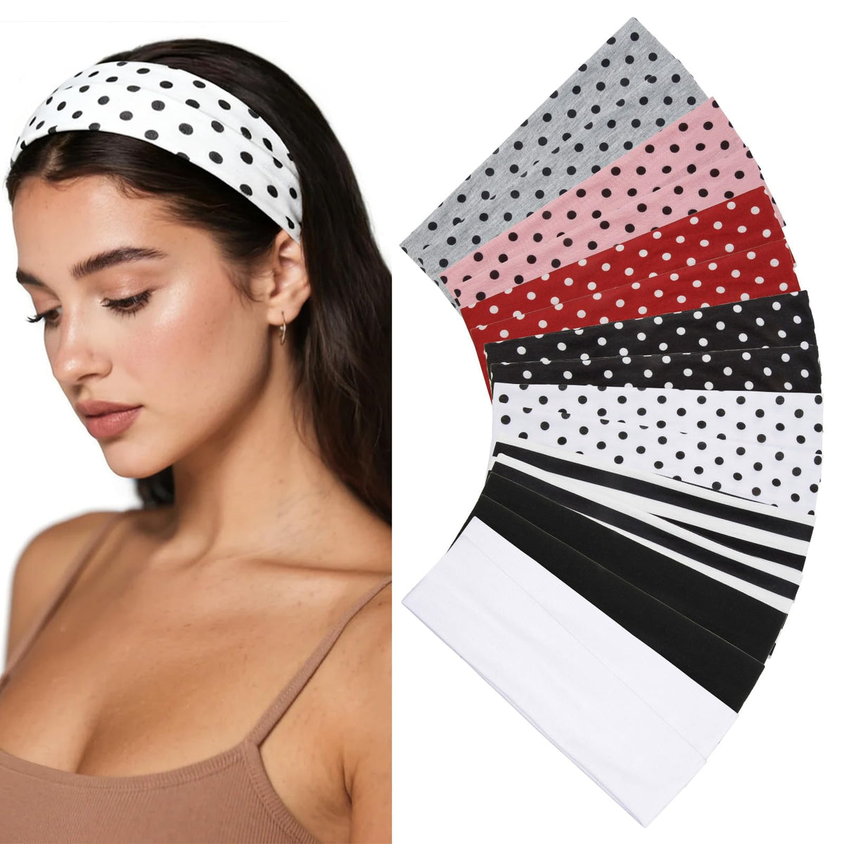 Elastic Non-Slip Soft Cloth Fabric Women's Headbands 16 Pack - Yoga, Running, Sports Hair Accessories in Black, Brown, Beige, Thick