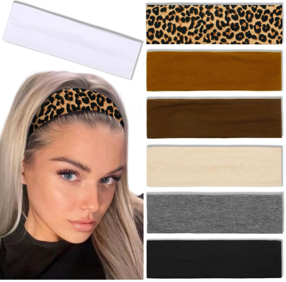 Trendy Non-Slip Headbands Set for Women - 7PCS Elastic Soft Thick Cotton Cloth Headbands for Yoga, Running, Workout, and Sports