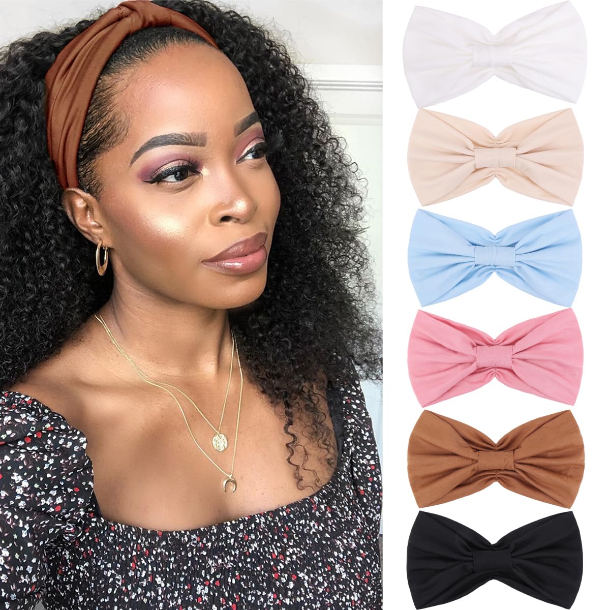 Kachanaa 8 Pack Wide Non-Slip Boho Women's Headband - Elastic Large African Turban Headwrap Ideal for Yoga,Workouts,Running - Non-Slip Design for Women
