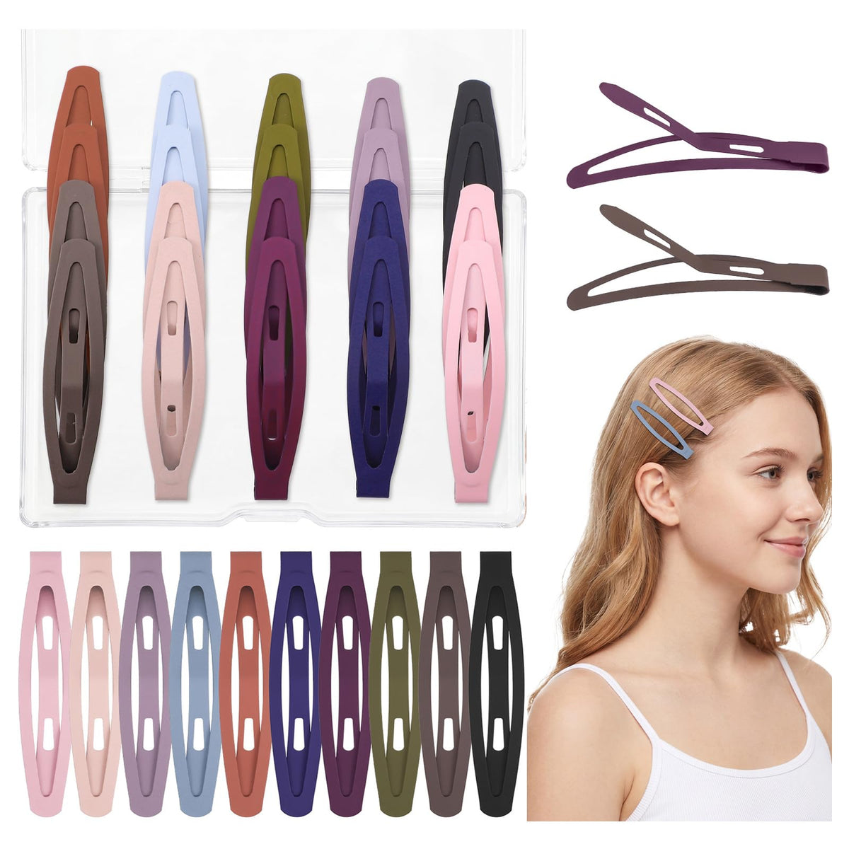 20 Pcs Snap Hair Clips For Women Girls, 2.36 Inch Metal Barrettes