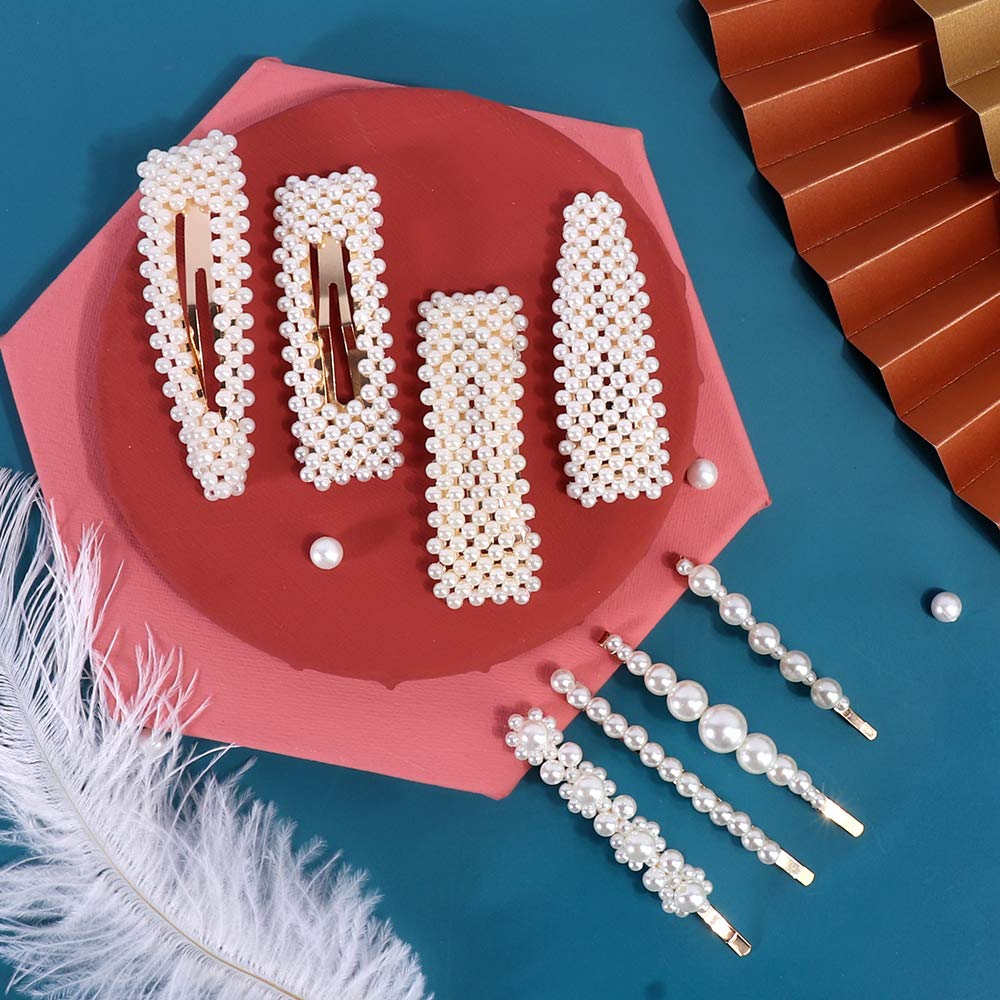 Magicsky 28 PCS Pearls and Macaron Acrylic Resin Hair Clips for Women Girls