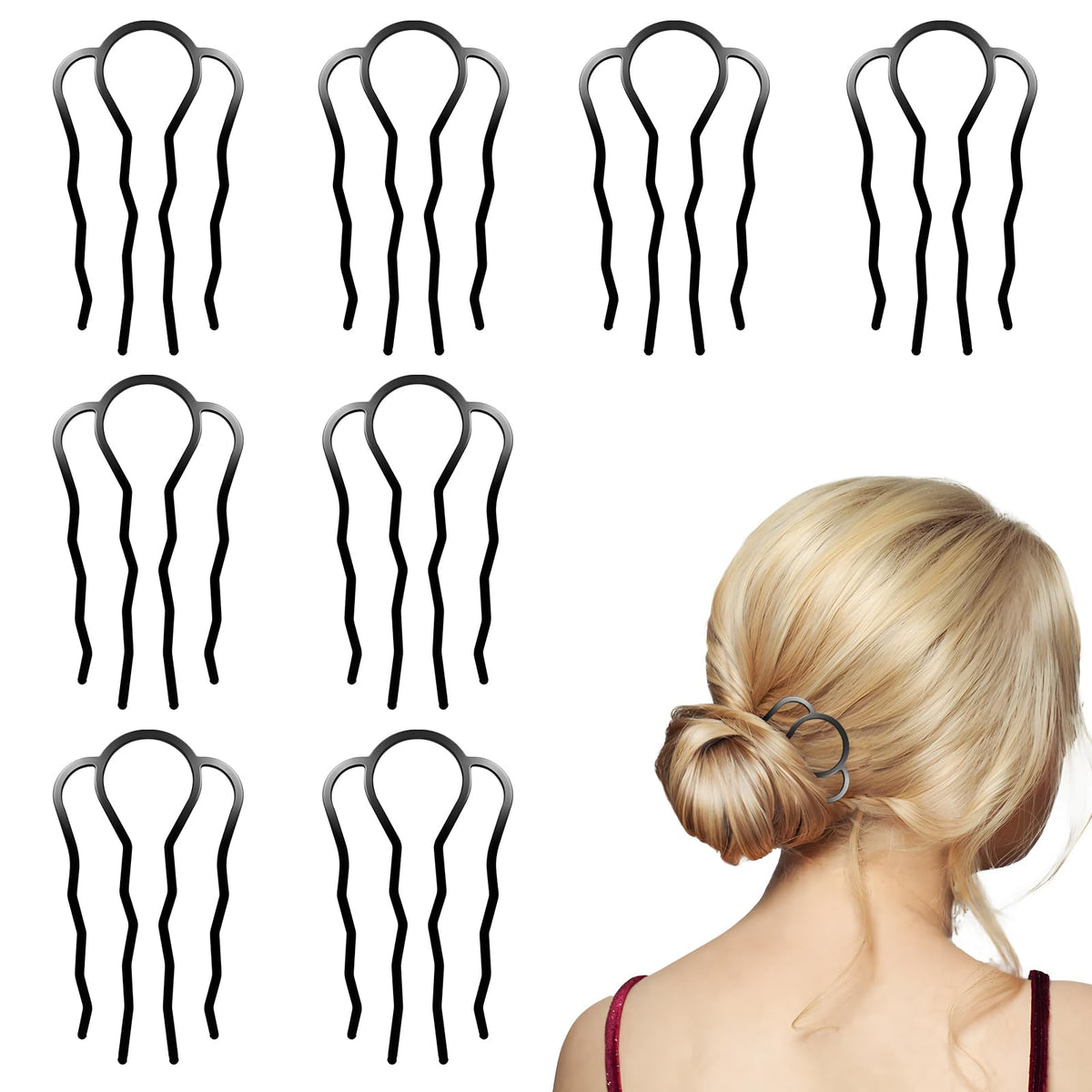 6 Pcs, Metal Hair Side Combs Set, Black