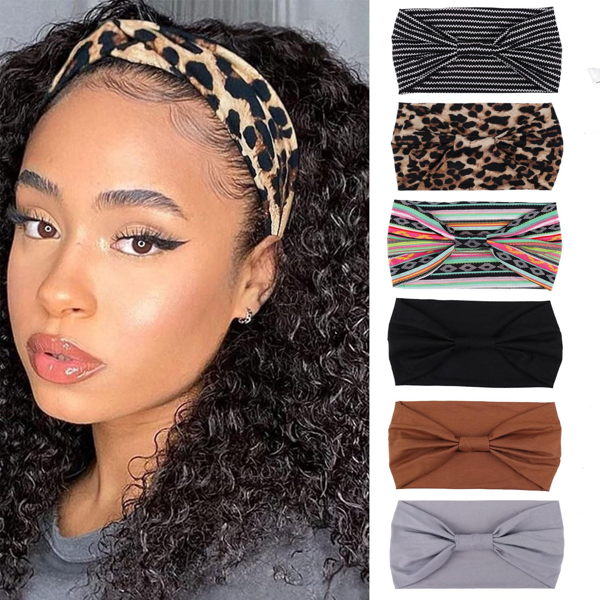 XTREND 4 Packs Wide Headband Fashion Headscarf Bohemian Style Elastic Knotted Non-slip Headband Suitable For Black Women Outdoor Yoga Sports Printed Hair Accessories