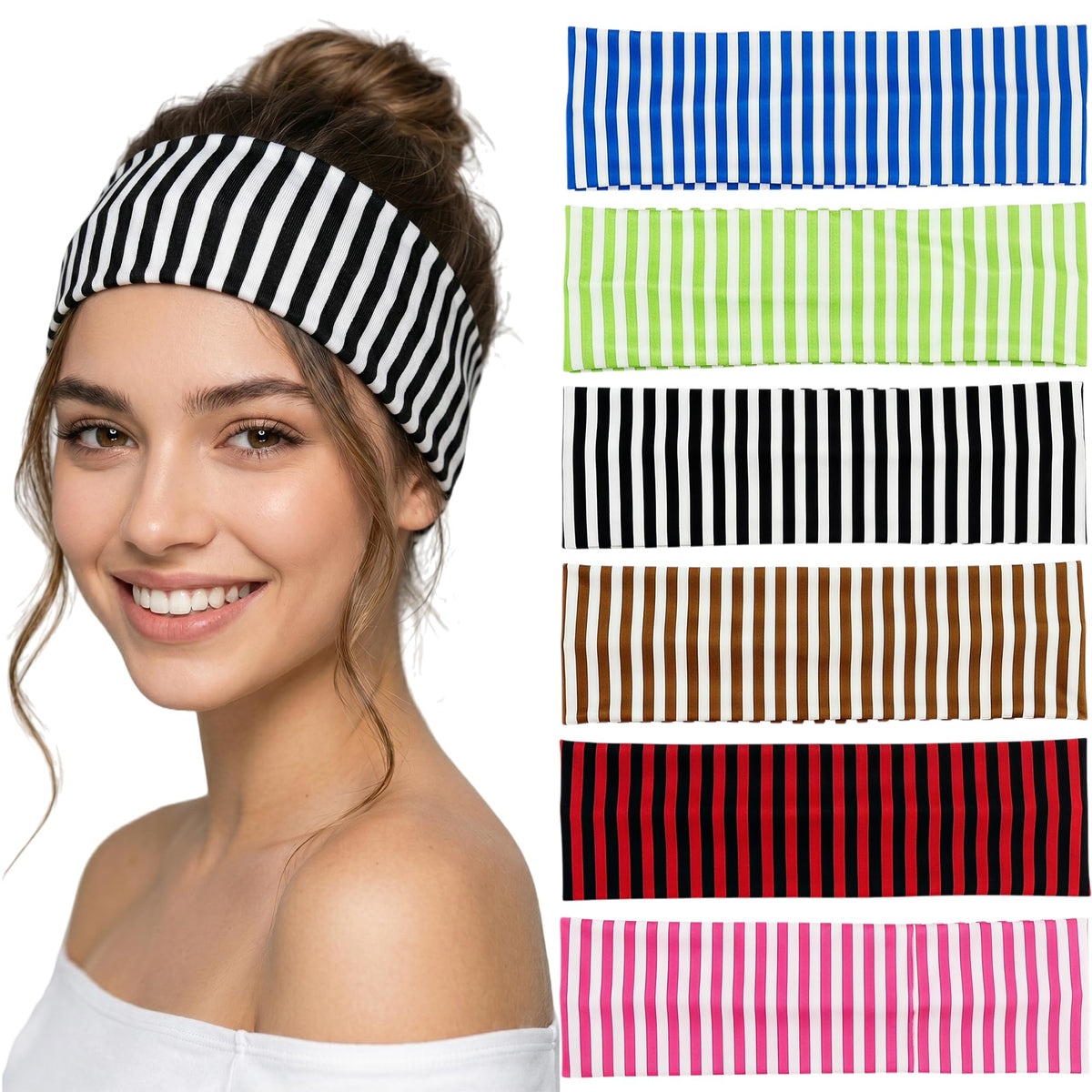 Waliah 6Pcs Striped Headband Wide Headbands for Women Non Slip