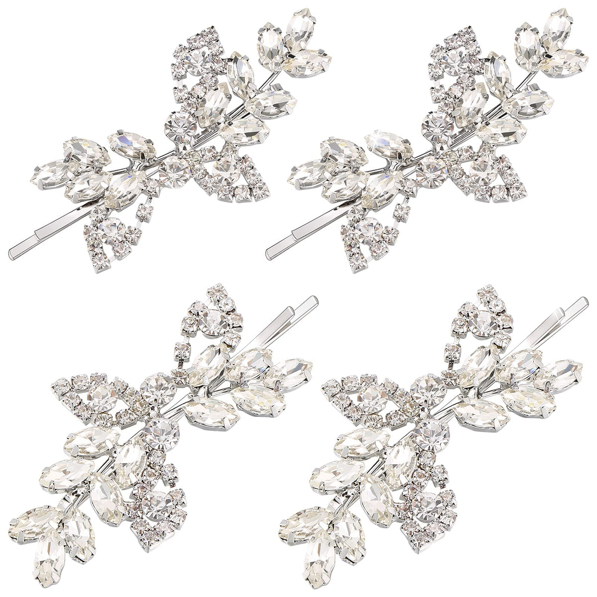Waydress 4 Pcs Rhinestone Hair Clip Wedding Bridal Hair Barrette Decorative Leaf Crystal Side Hairpin Accessories for Women(Rhinestone Style,Gold)