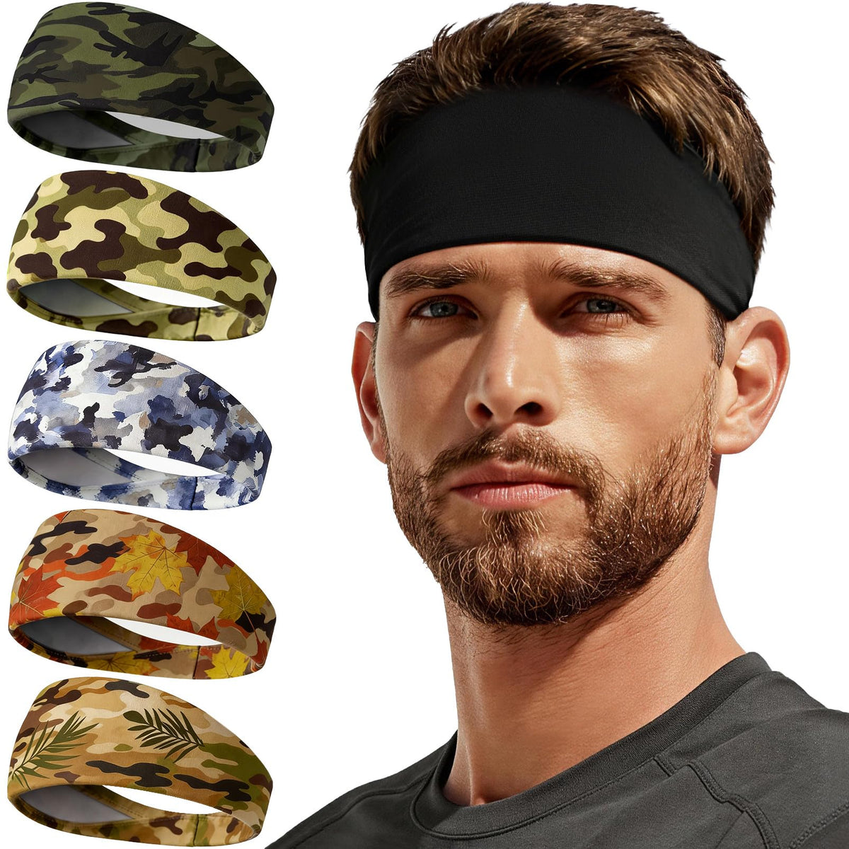 Sweat Band, 5 Pack Headband Moisture Wicking for Running Sports