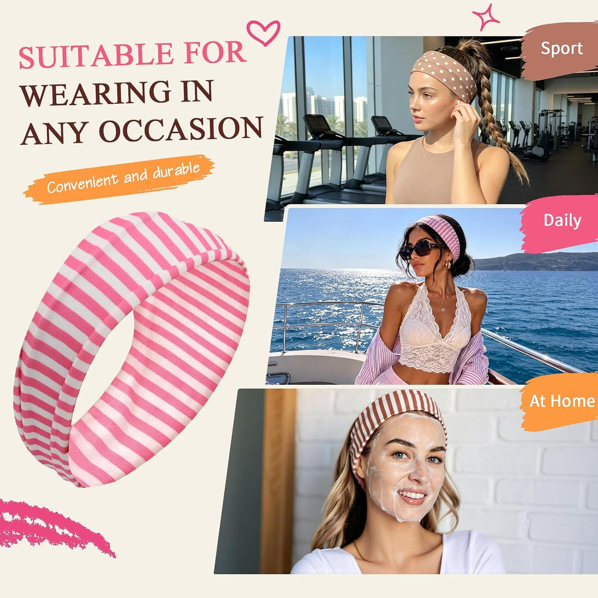 6 Pcs Polka Dot Headbands for Women, Non-Slip Striped Headbands, Multicolor