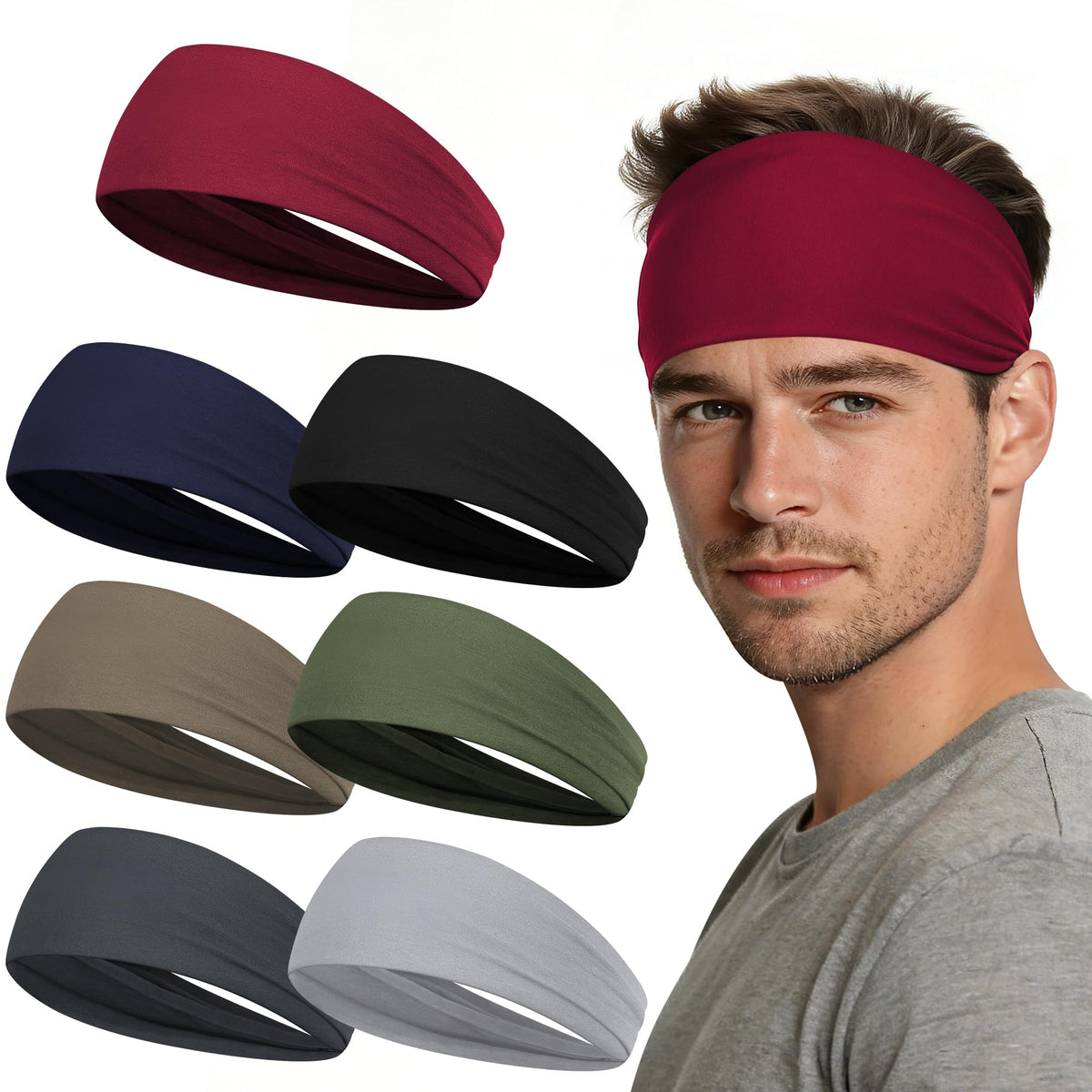 Sport Headbands for Men - 7 Pack Sweat Absorbent Running Headband
