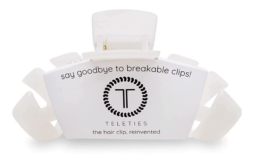 TELETIES - Medium Hair Clip - Strong Grip, Bendable Teeth, Comfortable Curved Design - Ideal for Medium-Thick Hair - For All Hair Textures - Coconut White