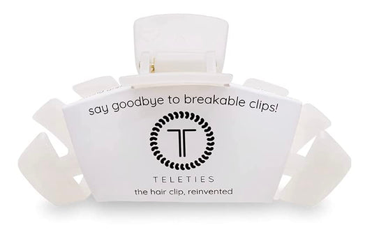 TELETIES - Medium Hair Clip - Strong Grip, Bendable Teeth, Comfortable Curved Design - Ideal for Medium-Thick Hair - For All Hair Textures - Coconut White