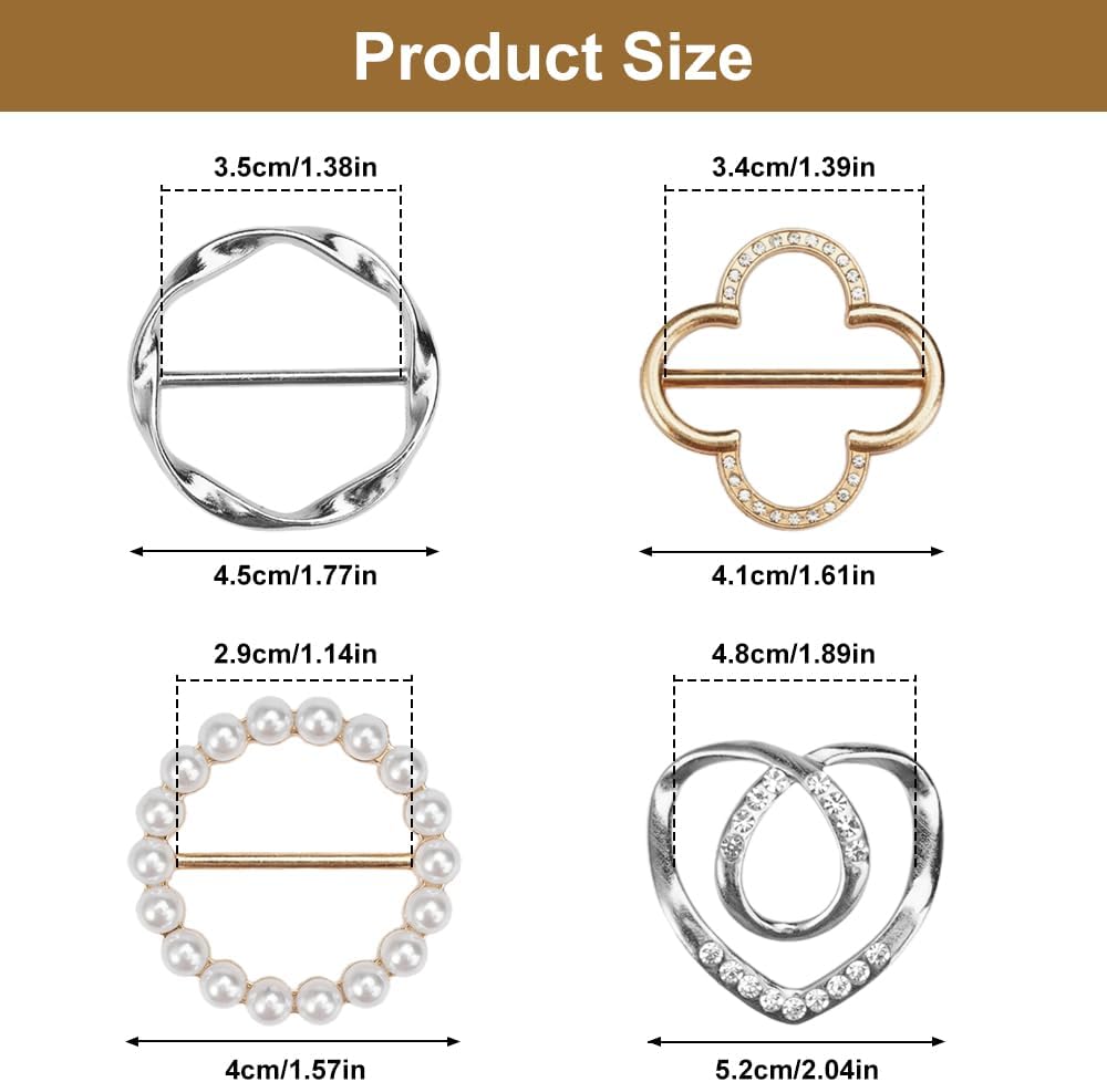 4PCS Scarf Ring Clip -T-shirt Ties Clips Clothes Corner Knotted Button for Women Fashion Metal Round Circle Shirt Clip Buckle
