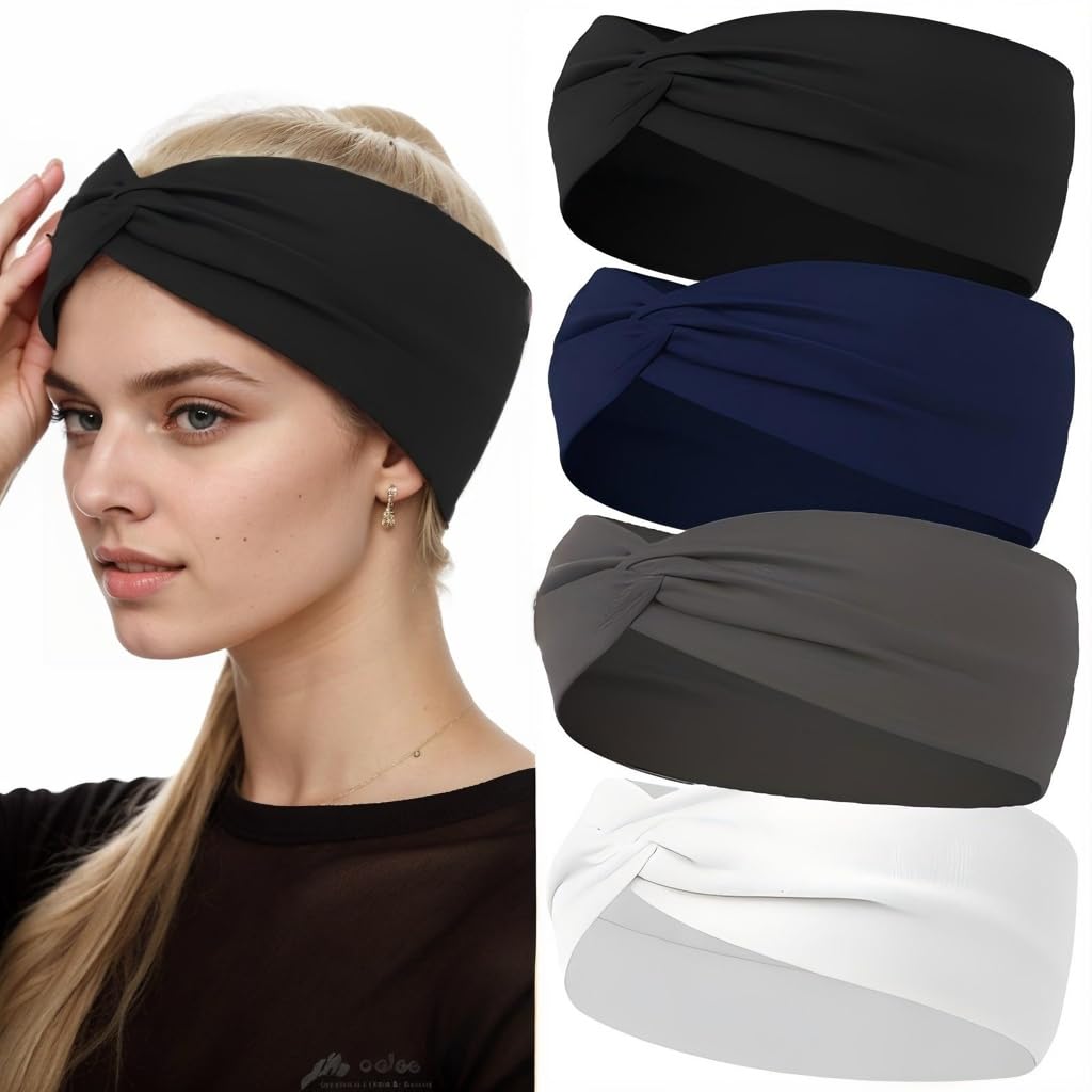 12 Pcs Stretchy Sport Headbands for Women,Absorbed Sport Headband Soft Twist Knotted Headbands for Yoga, Workout Daily Life
