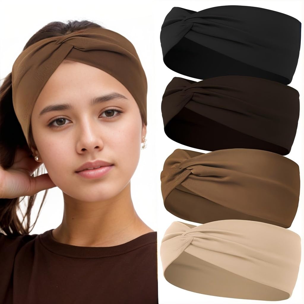 12 Pcs Stretchy Sport Headbands for Women,Absorbed Sport Headband Soft Twist Knotted Headbands for Yoga, Workout Daily Life
