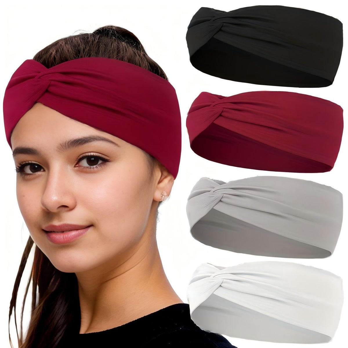 12 Pcs Stretchy Sport Headbands for Women,Absorbed Sport Headband Soft Twist Knotted Headbands for Yoga, Workout Daily Life