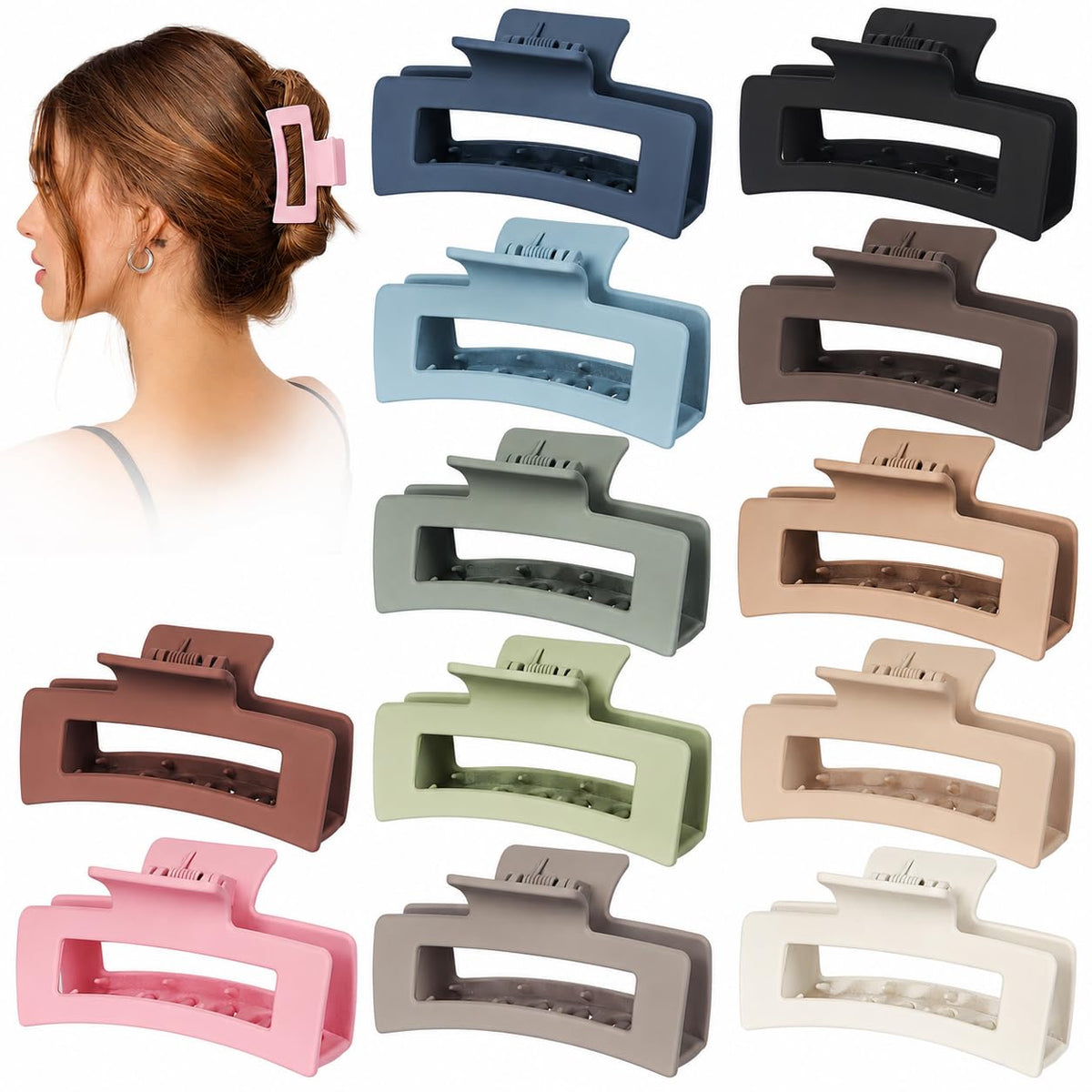 12 Pack Medium Hair Claw Clips for Women 3.5" Strong Hold Non-Slip Claw Clips for Thick Thin Hair