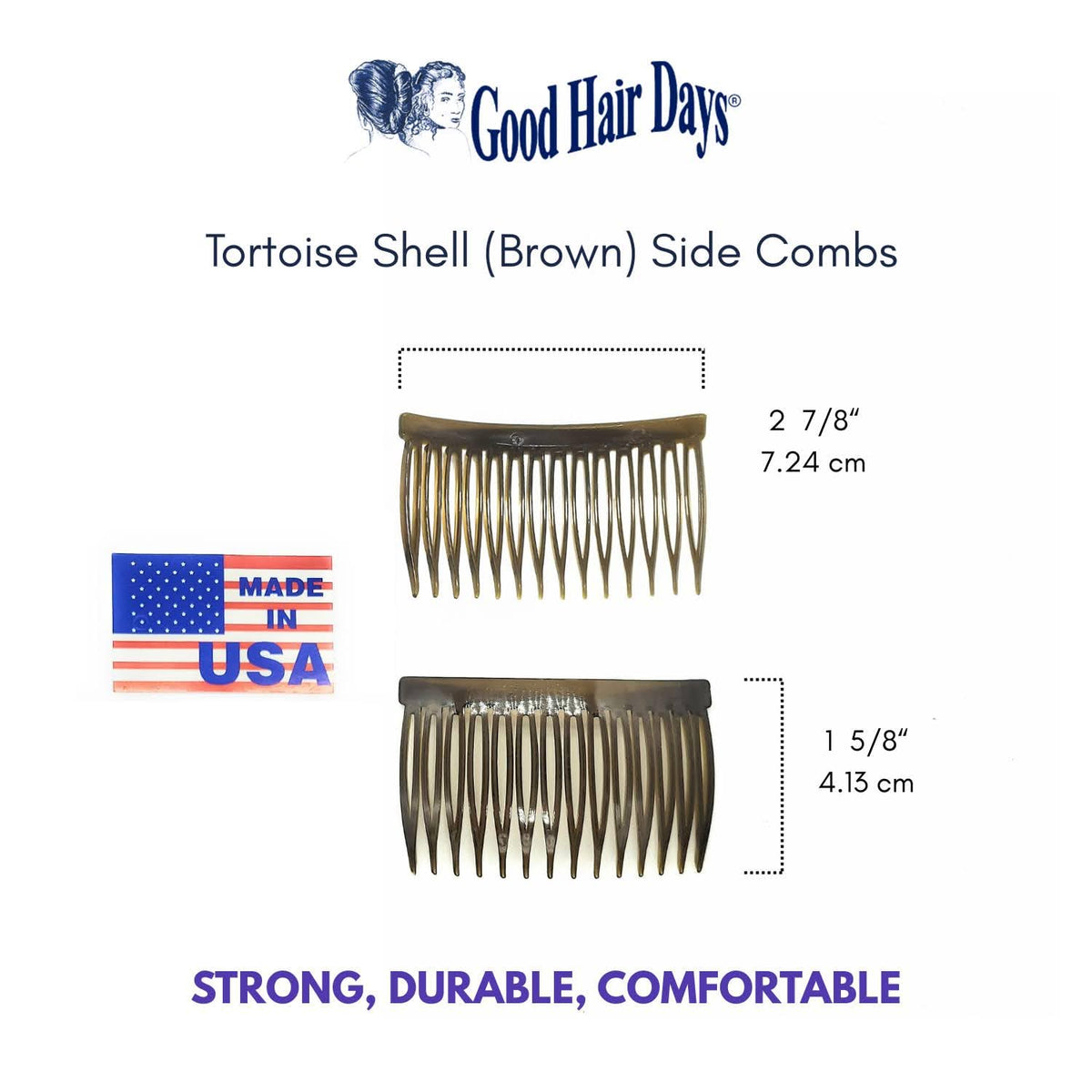 Good Hair Days USA Anti-Slip Side Combs for Daily, Secure Hold, 2⅞", 2 Pack