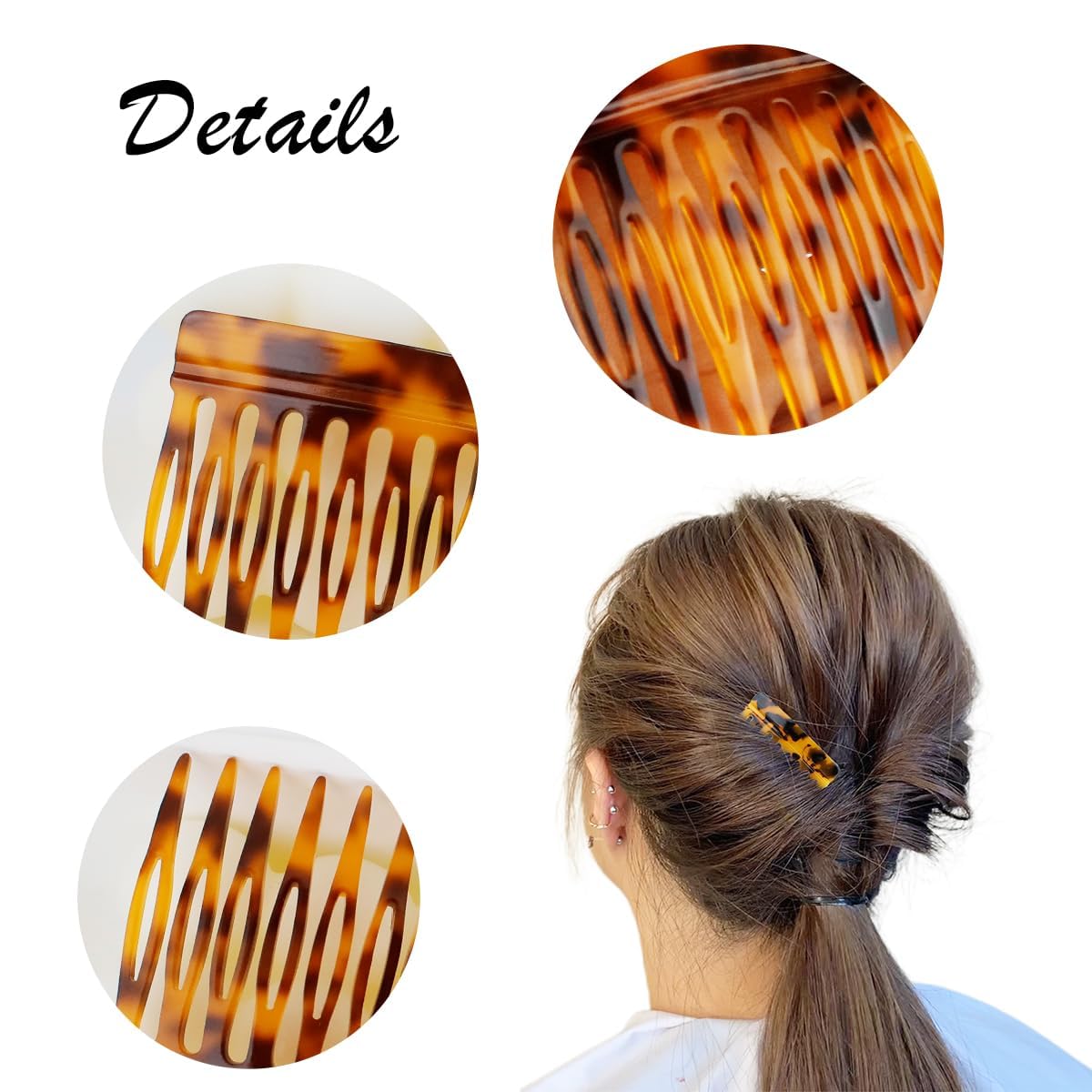 6 Pcs French Hair Side Combs for Women Bun Small Twist Hair Decorative, Strong Hold Clips for Women Bun(Brown, Black)