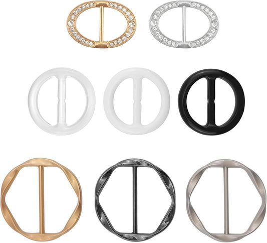 Quacc 8 PCS Silk Scarf Clips T-shirt Tie Clips for Women, Clothes Corner Knotted Button Fashion Alloy Round Clasp Circle Clip Buckle Rhinestone Oval Clothing Wrap Holder (3 Sizes)