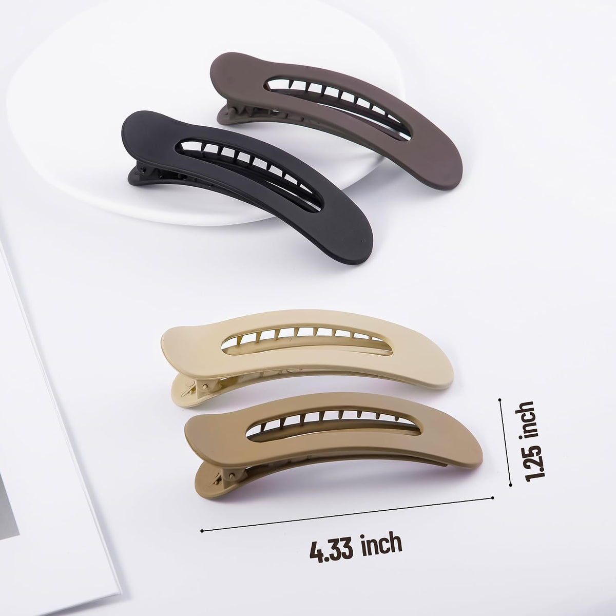8 Pcs Large Lay Flat Claw Clips for Women French Side Slide Barrettes for Thin Fine Hair Rectangle Alligator Hair Accessories,Matte Coffee Khaki Brown Black