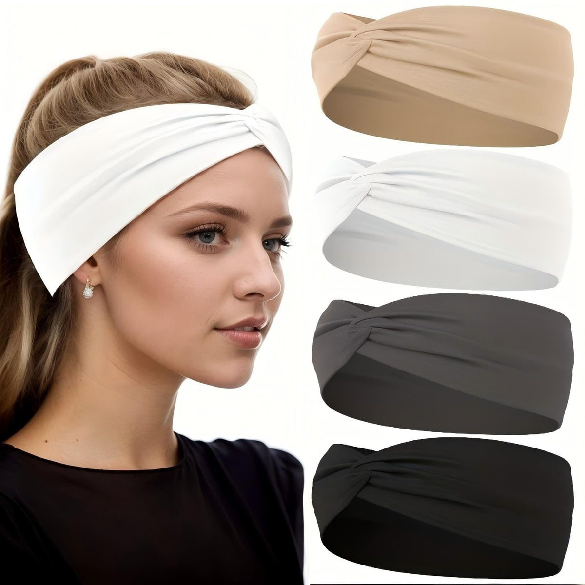 12 Pcs Stretchy Sport Headbands for Women,Absorbed Sport Headband Soft Twist Knotted Headbands for Yoga, Workout Daily Life