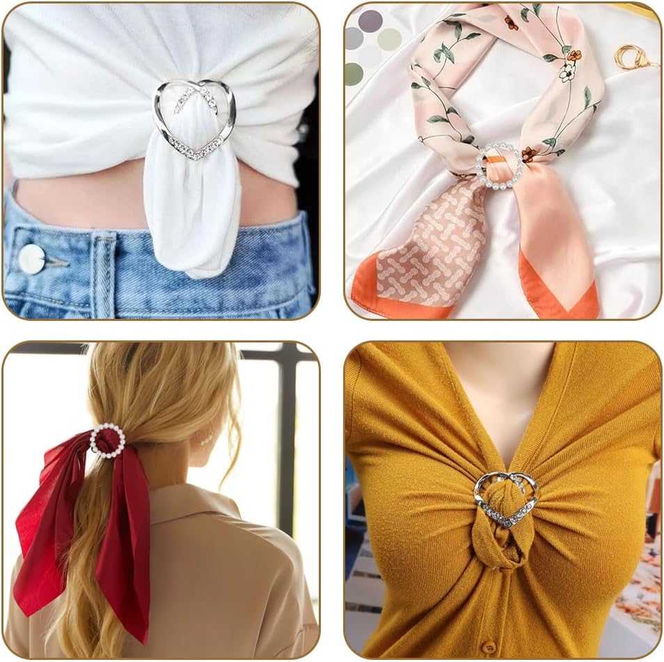 4PCS Scarf Ring Clip -T-shirt Ties Clips Clothes Corner Knotted Button for Women Fashion Metal Round Circle Shirt Clip Buckle