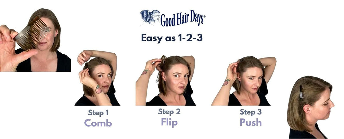 Good Hair Days USA Anti-Slip Side Combs for Daily, Secure Hold, 2⅞", 2 Pack