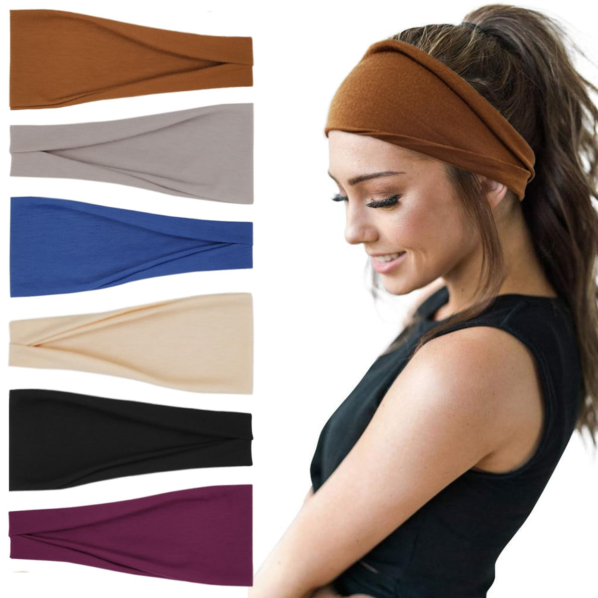 YONUF 6 Pack Headbands for Women, Boho Wide Head Bands & Hair Accessories