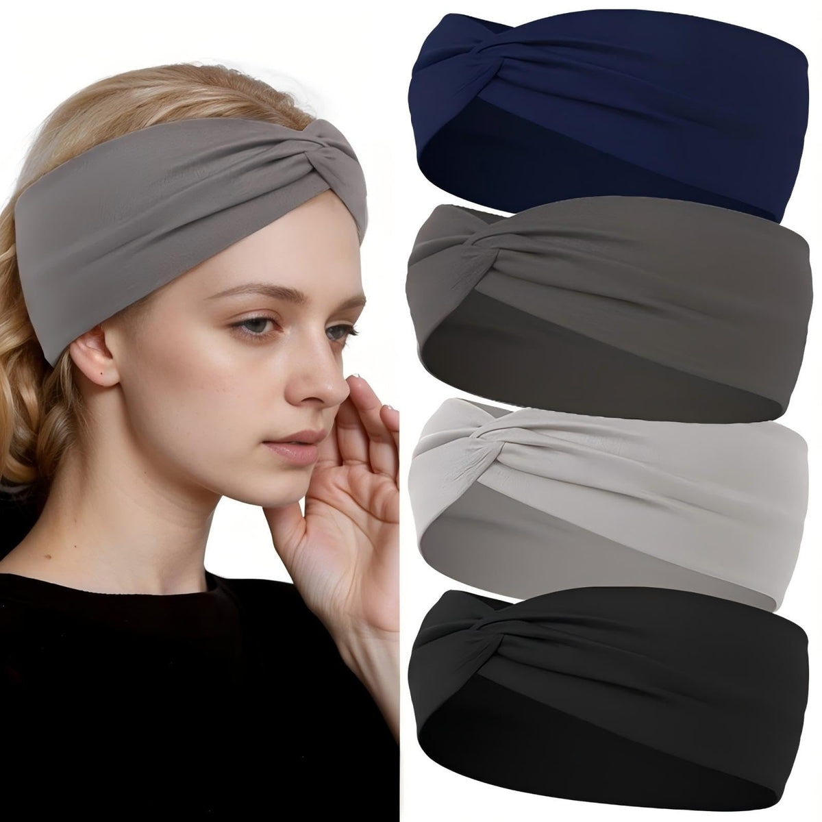 12 Pcs Stretchy Sport Headbands for Women,Absorbed Sport Headband Soft Twist Knotted Headbands for Yoga, Workout Daily Life
