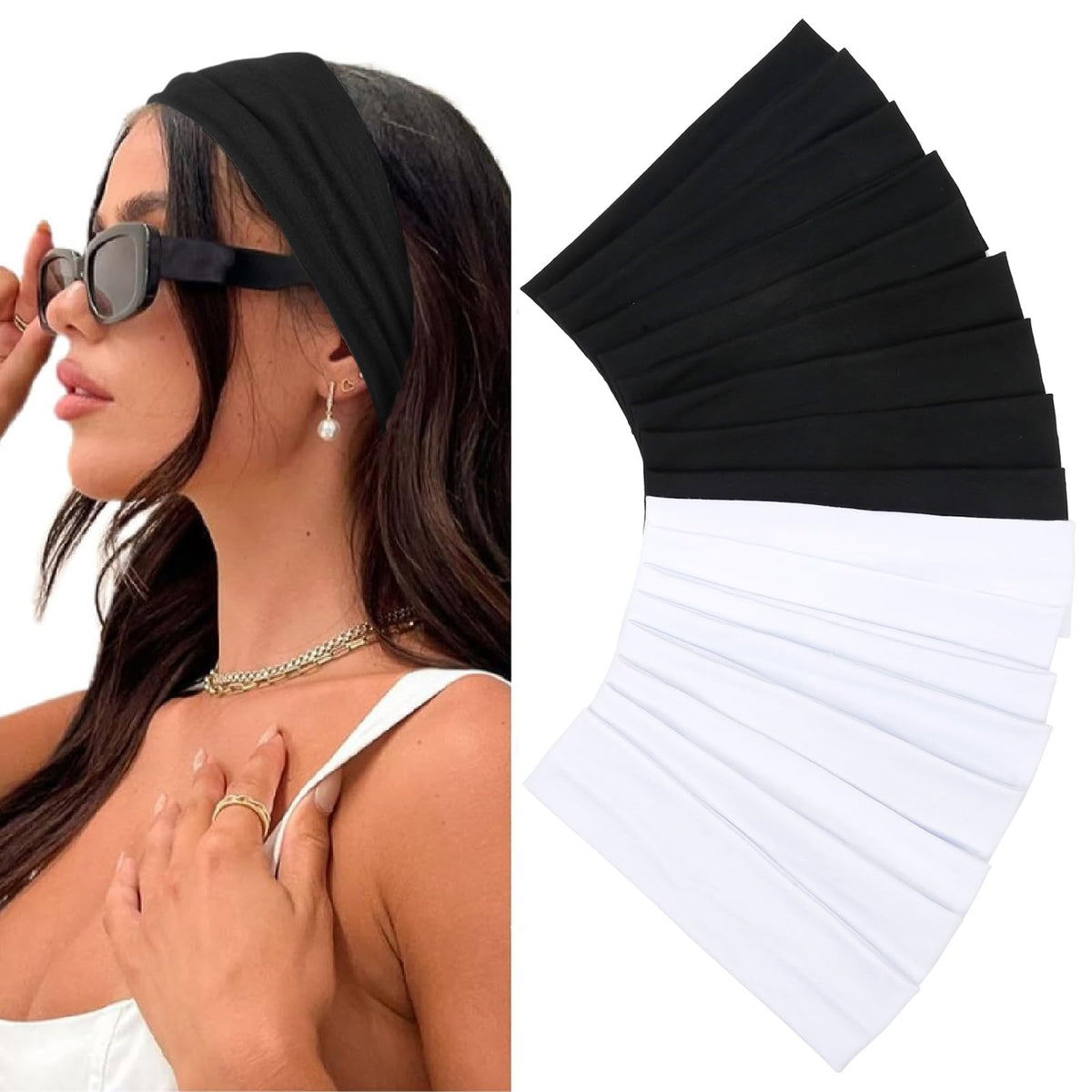 Elastic Non-Slip Soft Cloth Fabric Women's Headbands 16 Pack - Yoga, Running, Sports Hair Accessories in Black, Brown, Beige, Thick