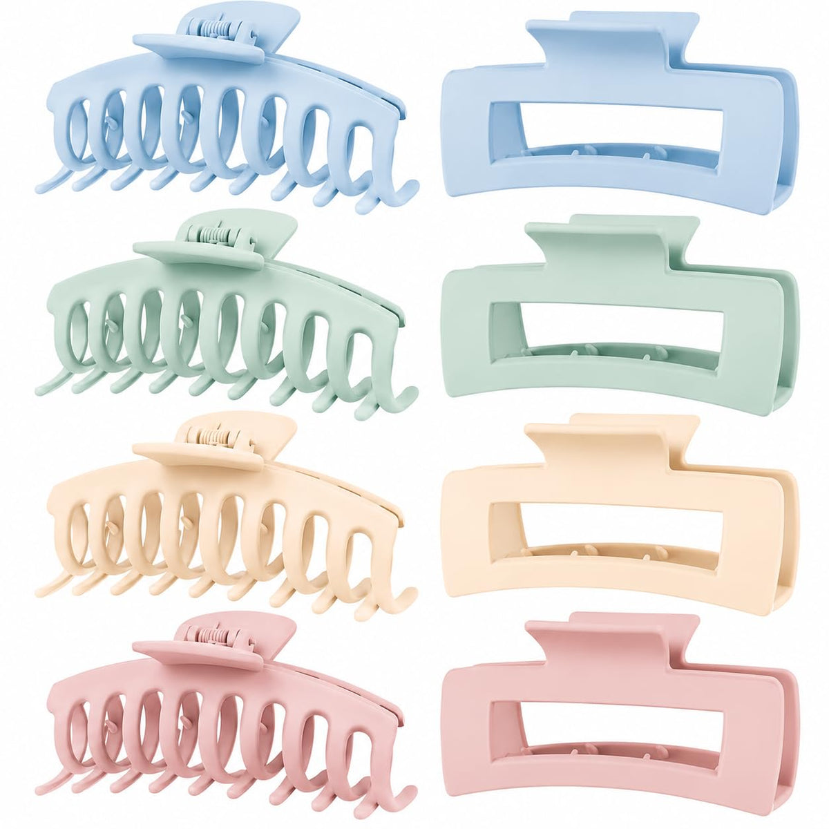 TOCESS 8 Pack Big Hair Claw Clips for Women Large Claw Clip for Thin Thick Curly Hair 90's Strong Hold 4.33 Inch Nonslip Matte Jumbo Jaw Clips (8 Pcs)