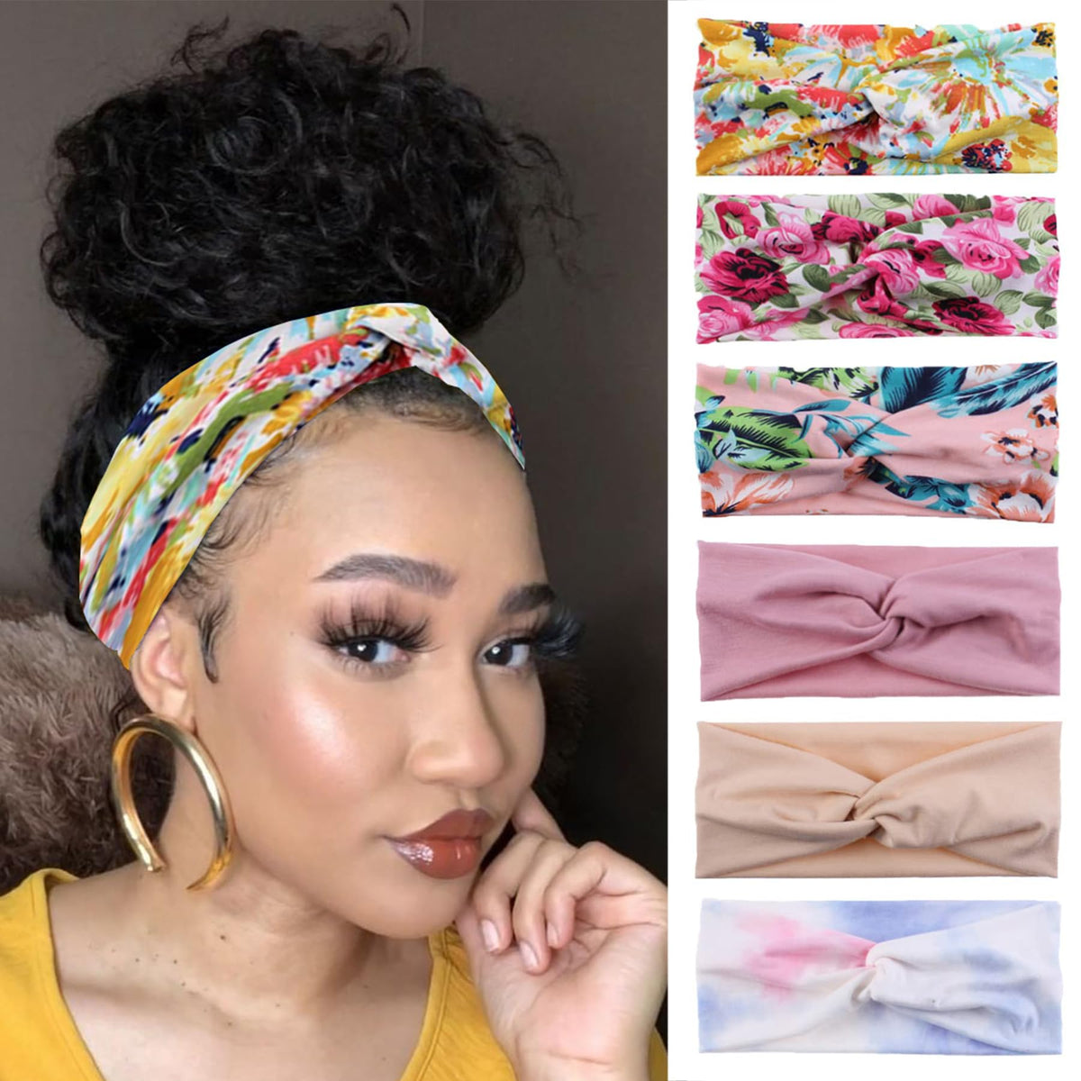 XTREND 6 Pcs Headbands for Women Twisted Cross Elastic Head Bands Yoga Workout Headband Non-Slip Sweat Soft Headbands Solid Color Simple Versatile Hair Accessory Hairbands