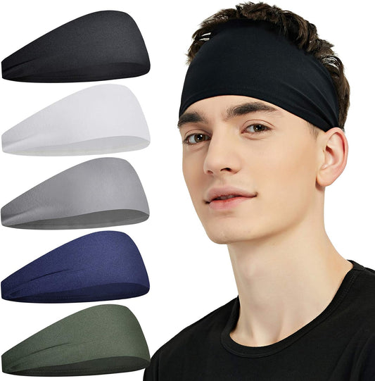 Pilamor Sports Headbands for Men 5 Pack,Sweatbands for Men Workout,Running