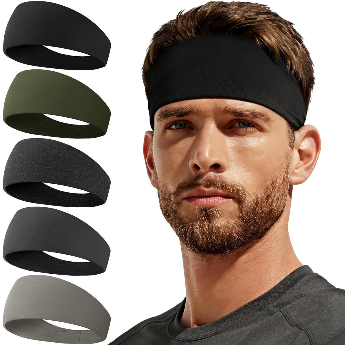 Sweat Band, 5 Pack Headband Moisture Wicking for Running Sports
