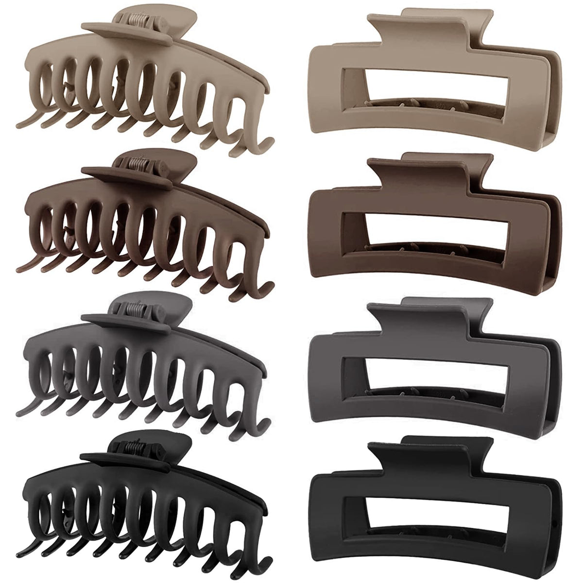 TOCESS 8 Pack Big Hair Claw Clips for Women Large Claw Clip for Thin Thick Curly Hair 90's Strong Hold 4.33 Inch Nonslip Matte Jumbo Jaw Clips (8 Pcs)