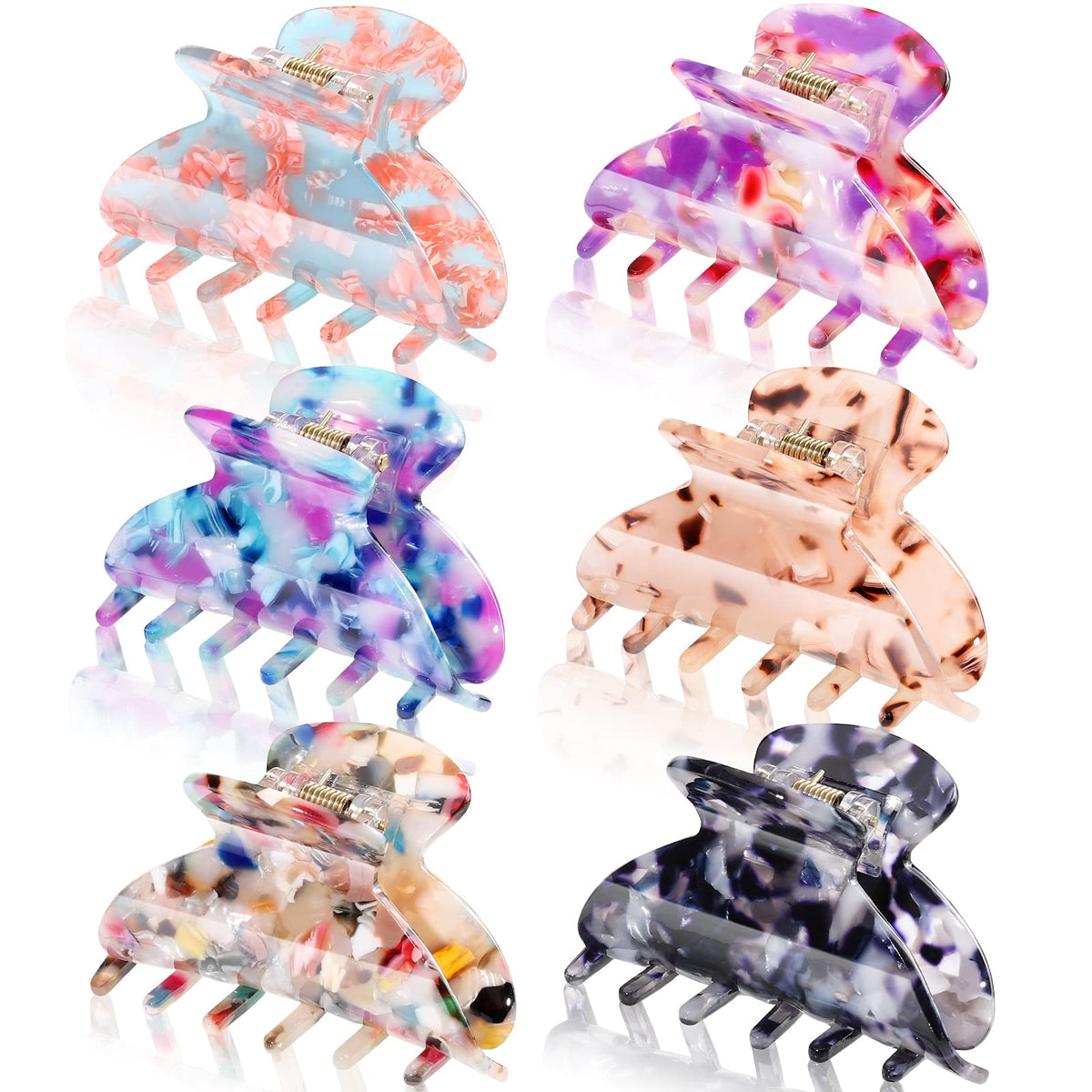 WILLBOND 6 Pcs Medium Hair Claw Clip for Thin Hair Women, Colorful Patterns