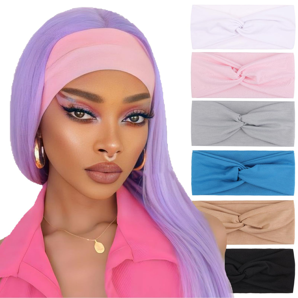 XTREND 6 Pcs Headbands for Women Twisted Cross Elastic Head Bands Yoga Workout Headband Non-Slip Sweat Soft Headbands Solid Color Simple Versatile Hair Accessory Hairbands