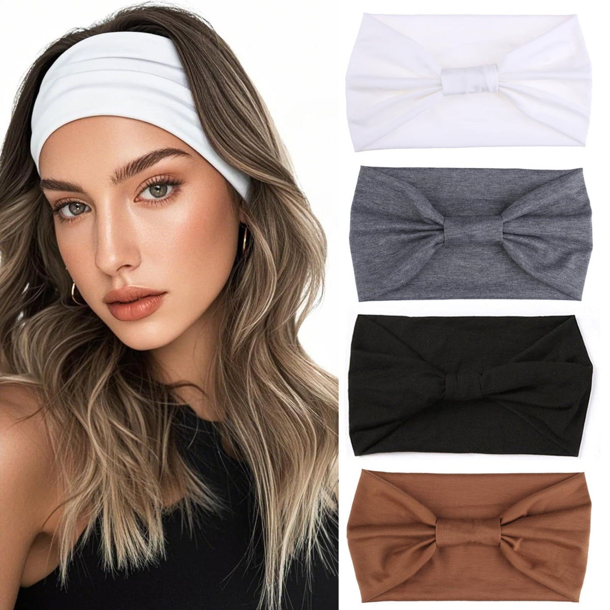 XTREND 4 Packs Wide Headband Fashion Headscarf Bohemian Style Elastic Knotted Non-slip Headband Suitable For Black Women Outdoor Yoga Sports Printed Hair Accessories