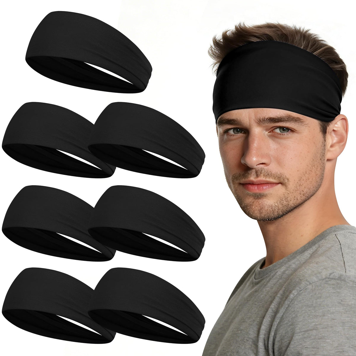 Sport Headbands for Men - 7 Pack Sweat Absorbent Running Headband
