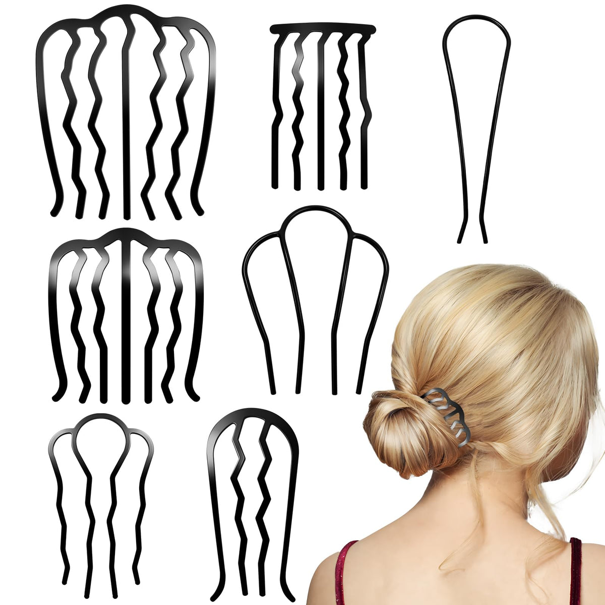 6 Pcs, Metal Hair Side Combs Set, Black