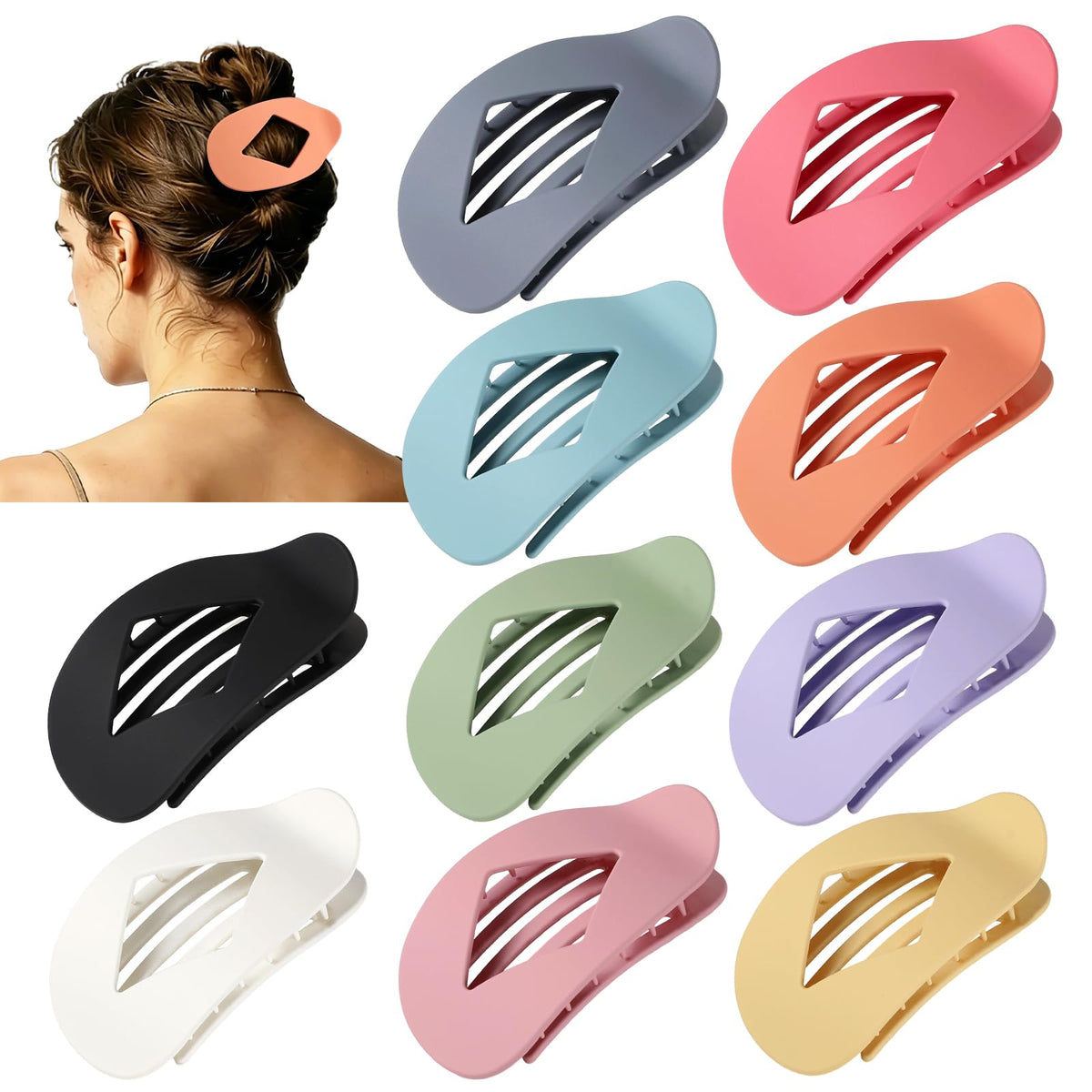 10 PCS Flat Hair Clips for Women, 4.2 Inch Large Hair Claw Clips - Leopard