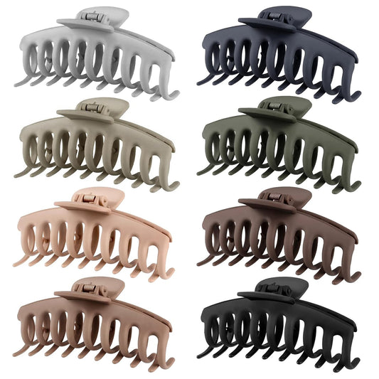 TOCESS Hair Claw Clips for Women – Large Clips for Thin Thick Hair Big Neutral Claw for Curly Hair Matte Nonslip Strong Hold 4.33 Inch Jumbo Claws Jaw Set (8 Pcs)