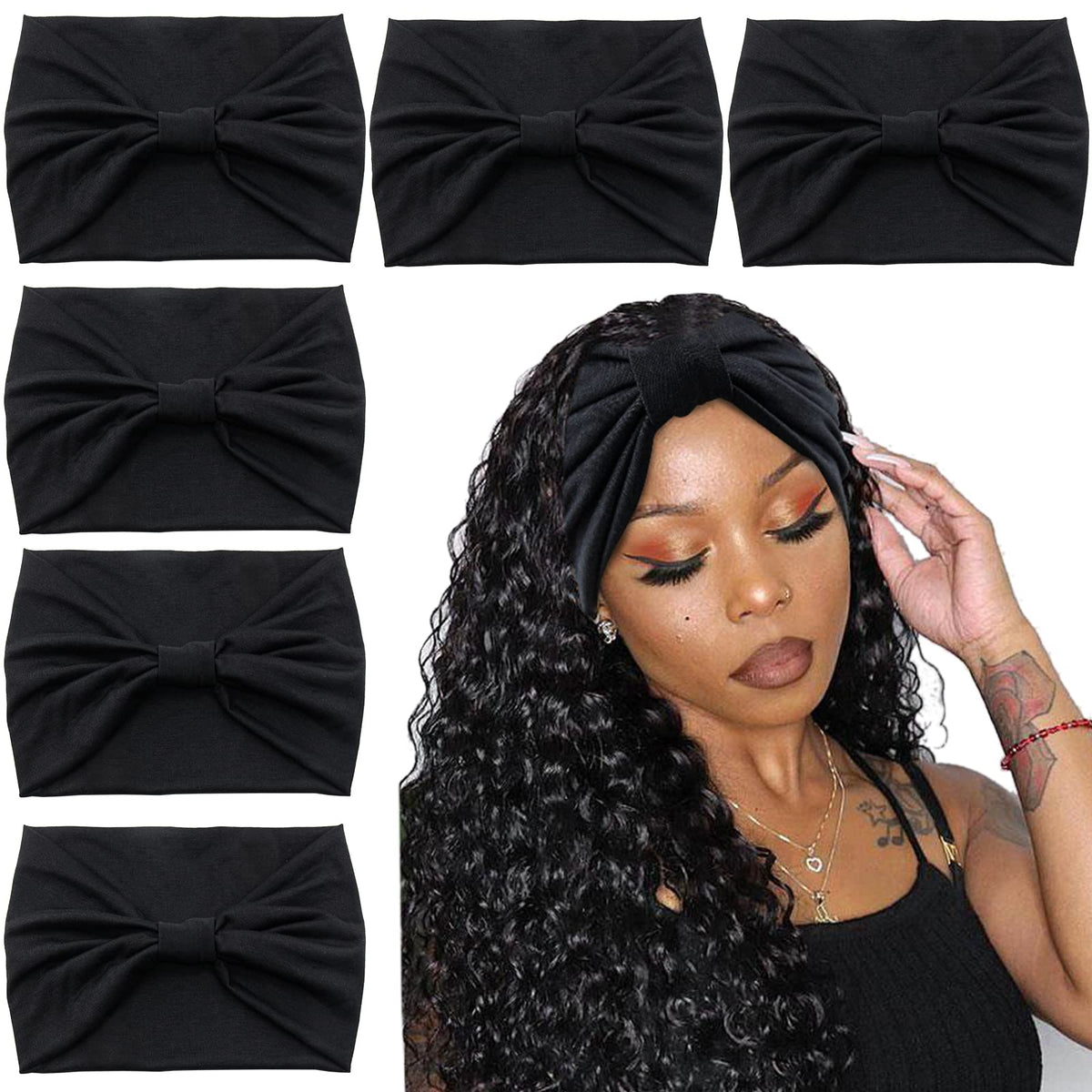 Yeshan Wide Headbands for Women Non Slip Boho Headband Elastic Tie dye Yoga Workout Sweat Bands Running Sport Hair bands,Pack of 6