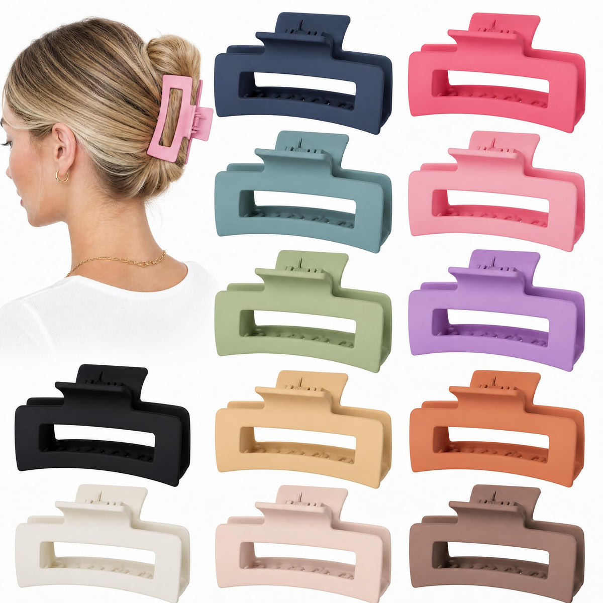 12 Pack Medium Hair Claw Clips for Women 3.5" Strong Hold Non-Slip Claw Clips for Thick Thin Hair