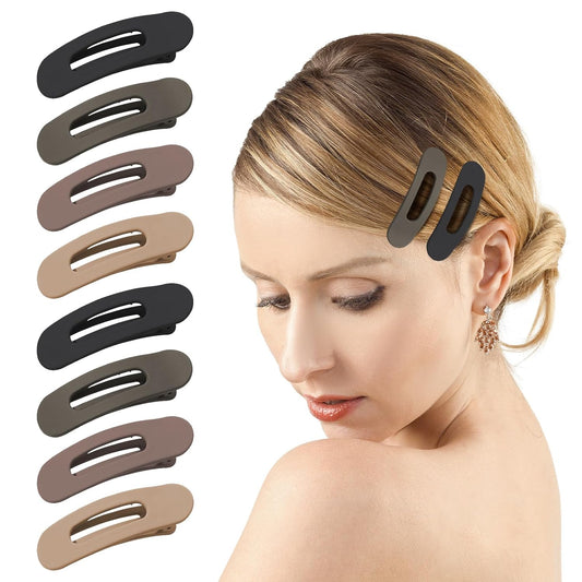 8-Pack Flat Hair Clips for Women, 3.1-Inch Flat Claw Clips, Coffee Mix