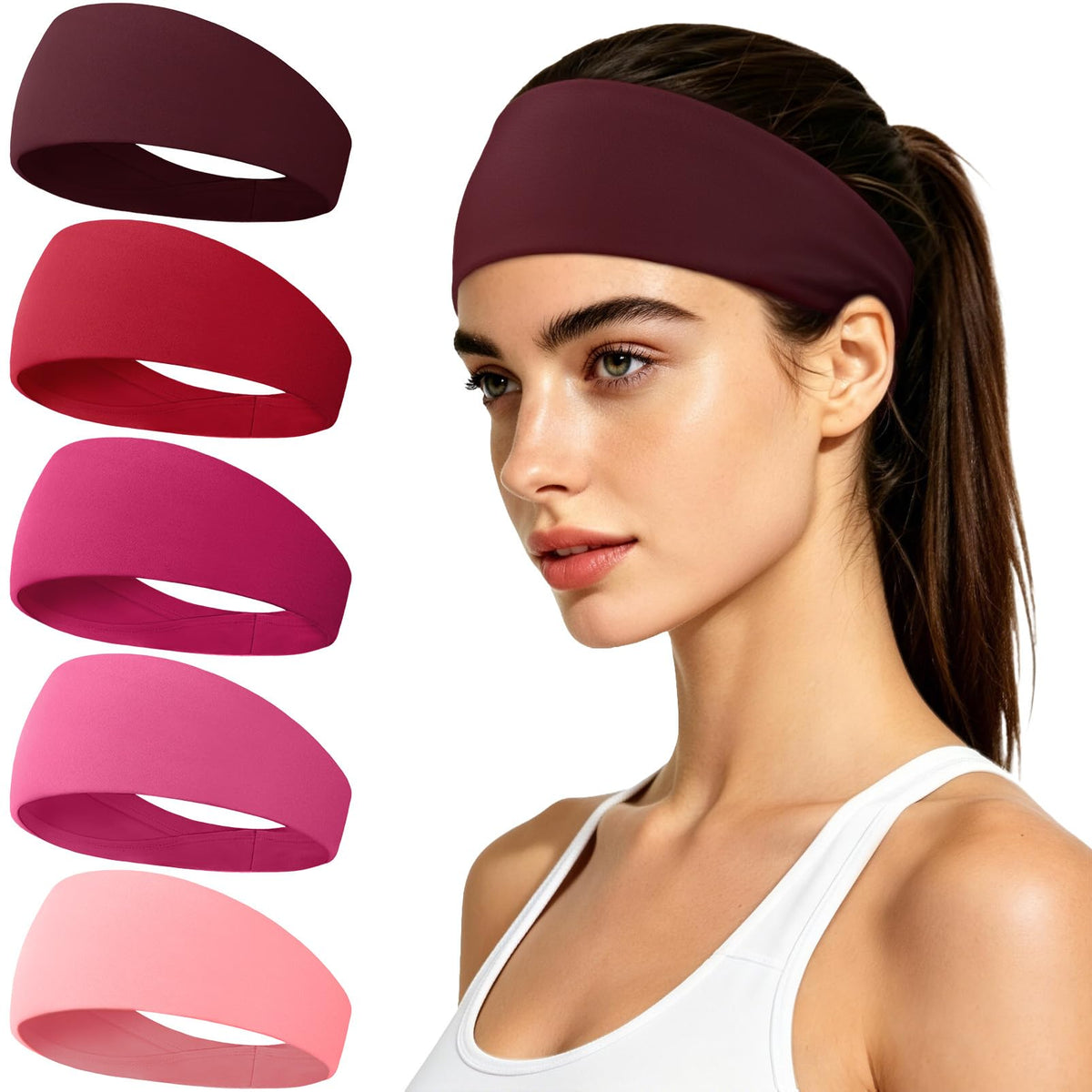 Sweat Band, 5 Pack Headband Moisture Wicking for Running Sports
