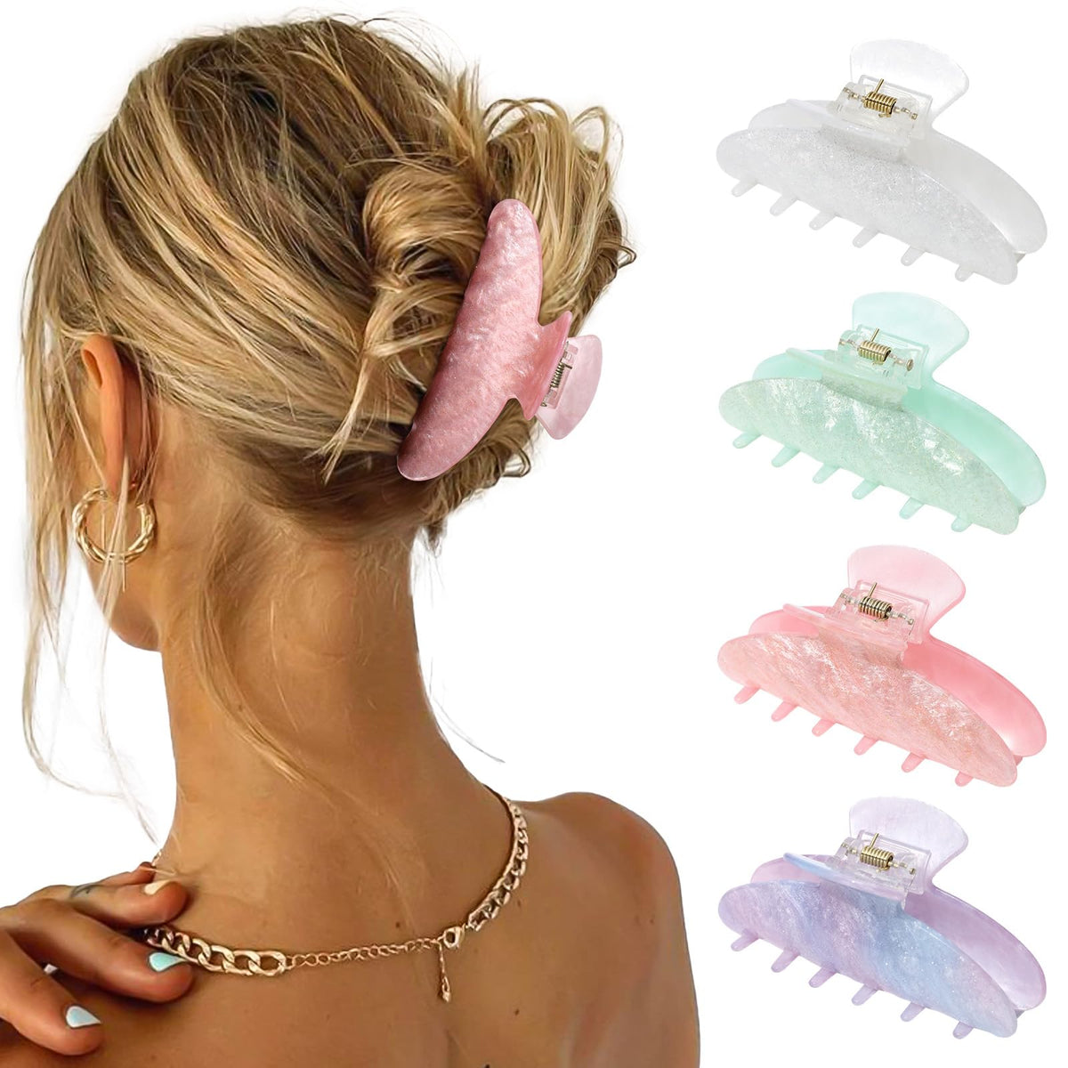4 Pcs Claw Clips for Women Fine Thin Hair Strong Hold Acrylic Hair Clips