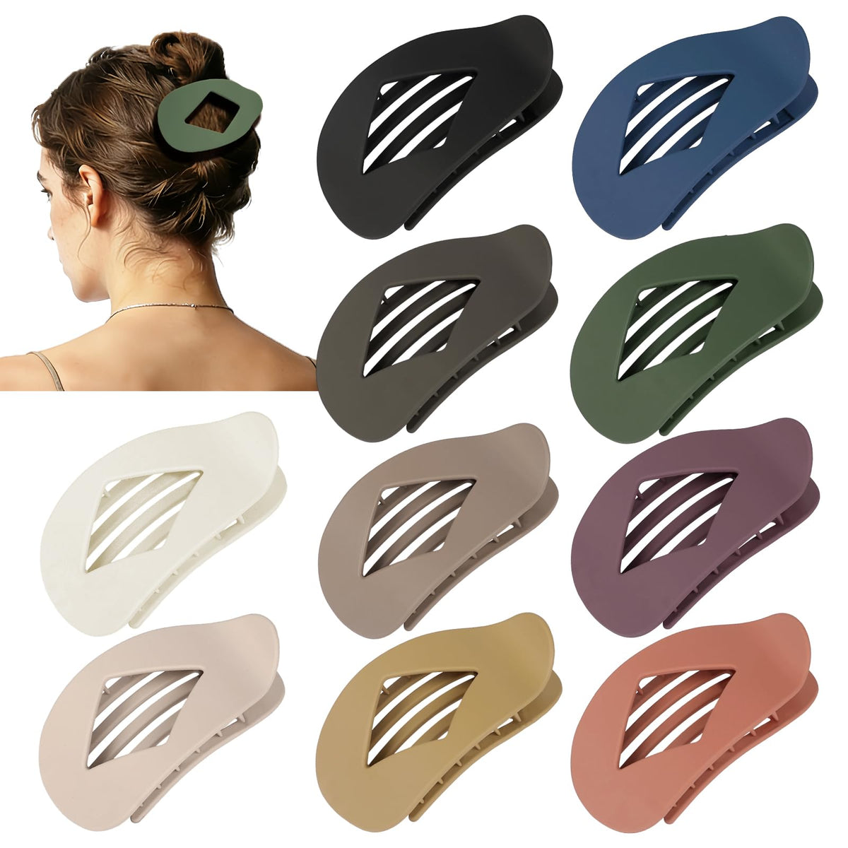 10 PCS Flat Hair Clips for Women, 4.2 Inch Large Hair Claw Clips - Leopard
