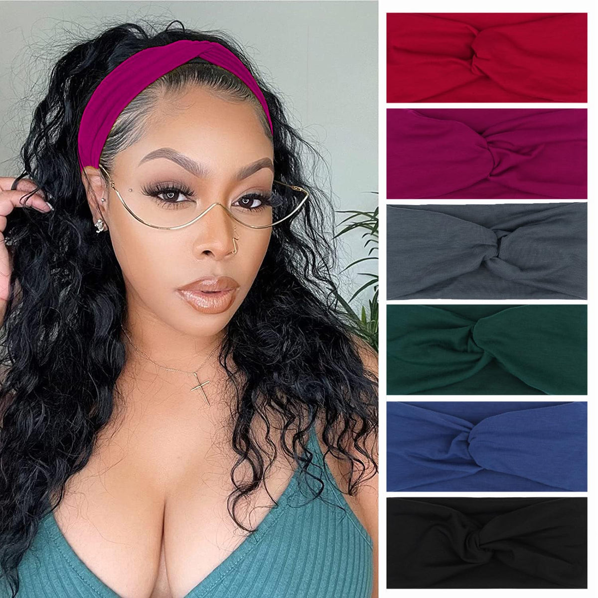 XTREND 6 Pcs Headbands for Women Twisted Cross Elastic Head Bands Yoga Workout Headband Non-Slip Sweat Soft Headbands Solid Color Simple Versatile Hair Accessory Hairbands
