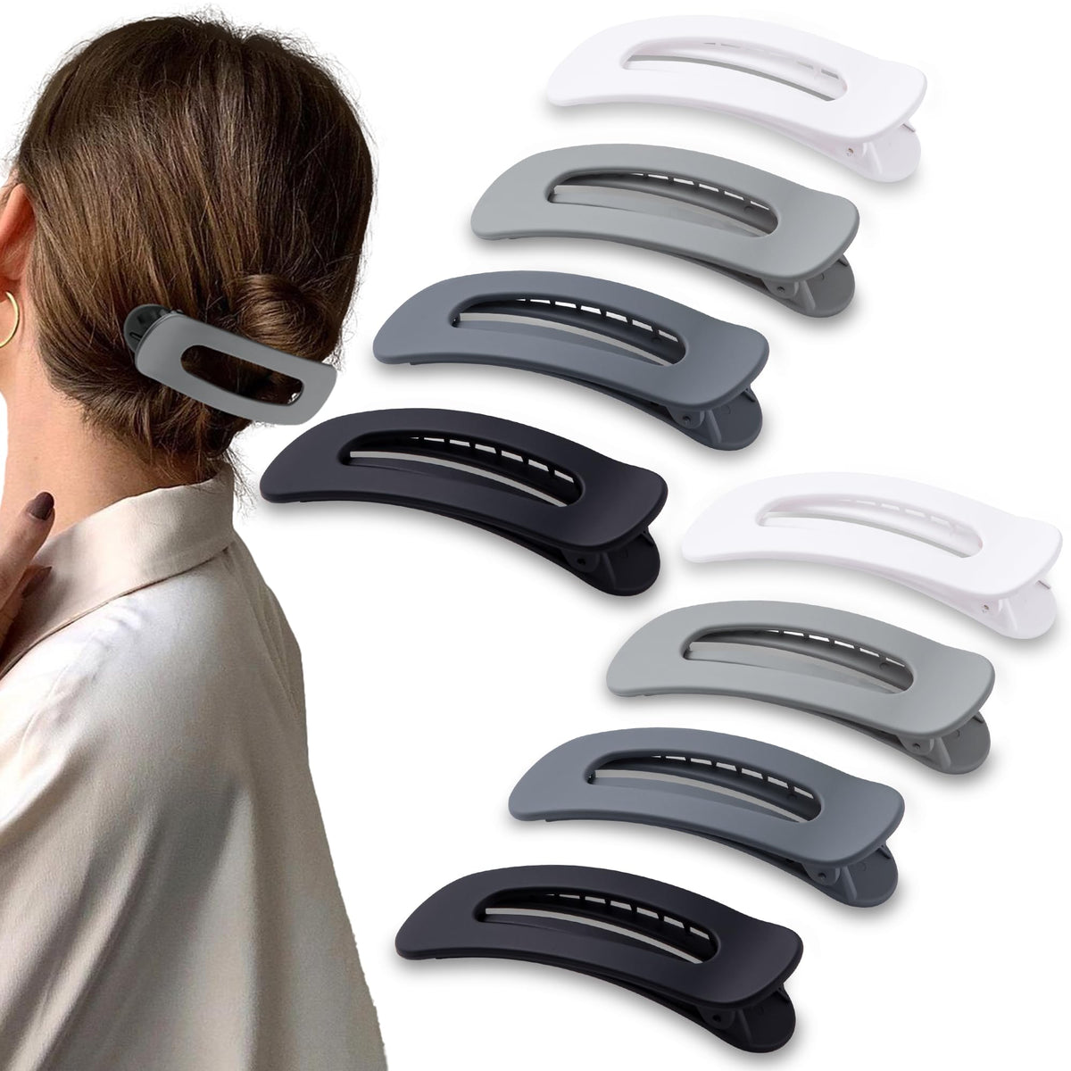 8 Pcs Large Lay Flat Claw Clips for Women French Side Slide Barrettes for Thin Fine Hair Rectangle Alligator Hair Accessories,Matte Coffee Khaki Brown Black